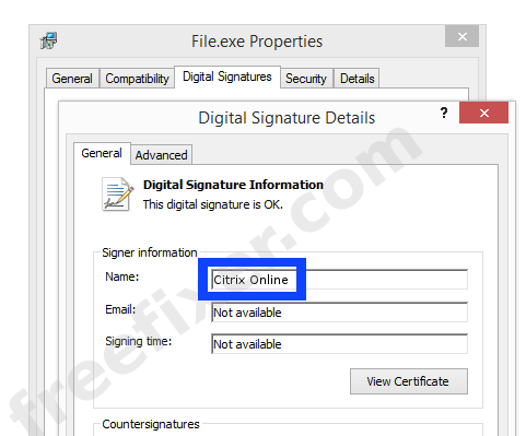 Screenshot of the Citrix Online certificate